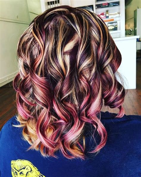 hairstyles with blonde and red highlights|dark red hair with blonde highlights.